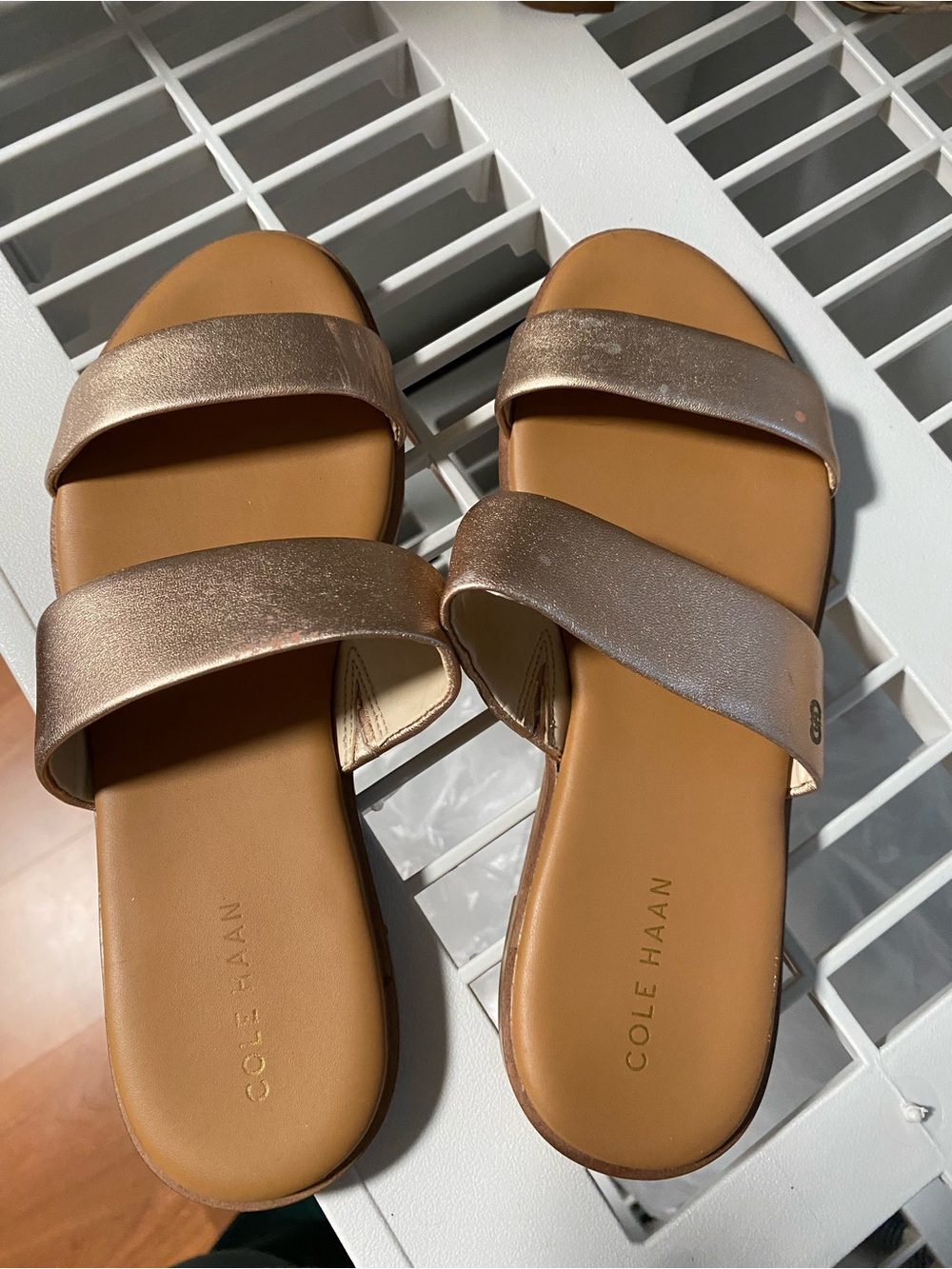 Cole Haan Rose Gold Double-Strap Slide Sandals